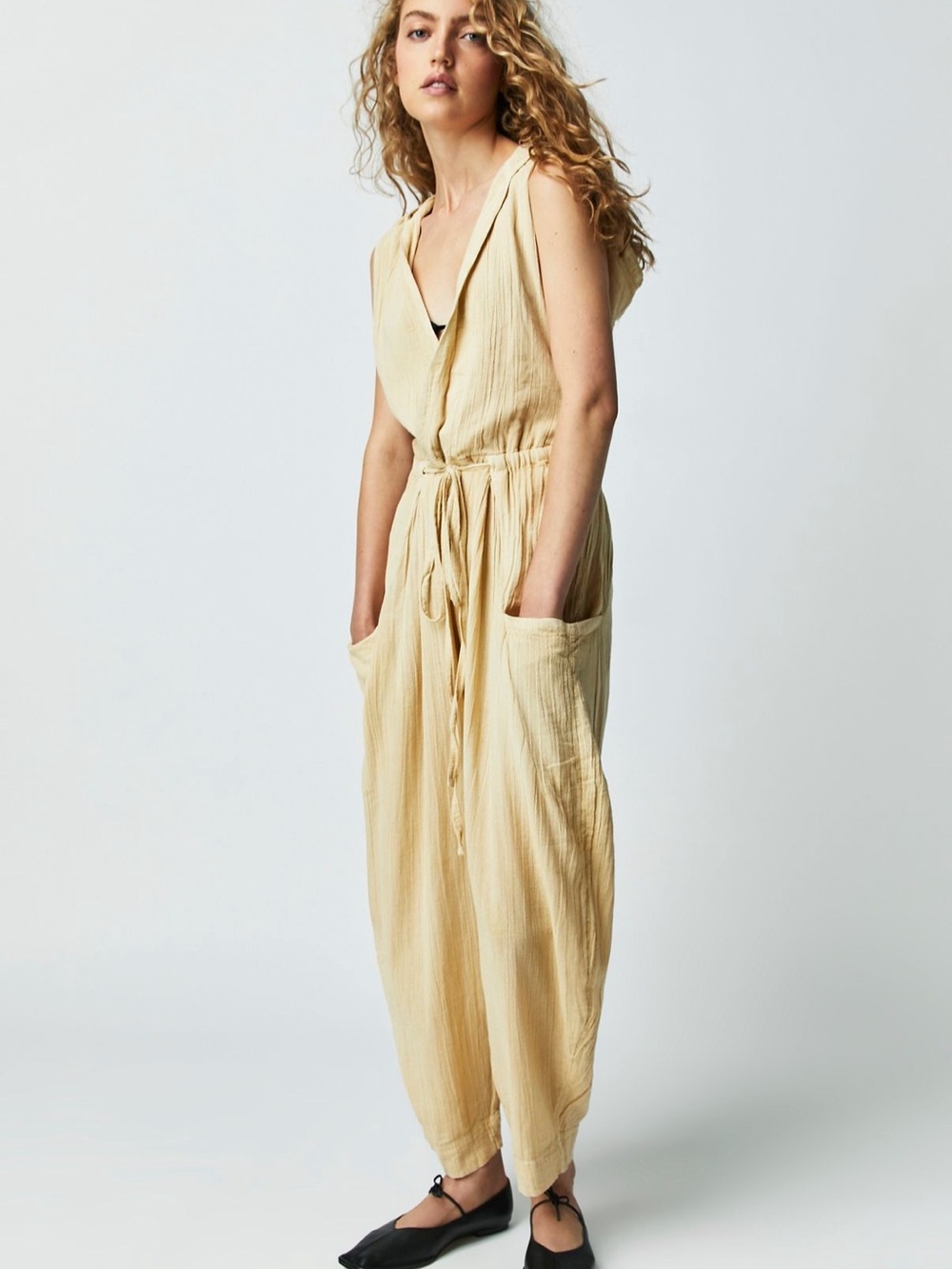 🌊 NWT Free People Unhidden Hoodie Gauze One-Piece Jumpsuit warm camel